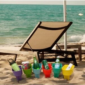 6 Sand Cup Holders & 1 Beach Blanket/Mat Set  (7 pcs - Multicolor)